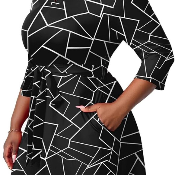 Plus Size Midi Dress for Women - Printing Summer Dresses for Wedding Guest Cockt - Picture 4 of 9